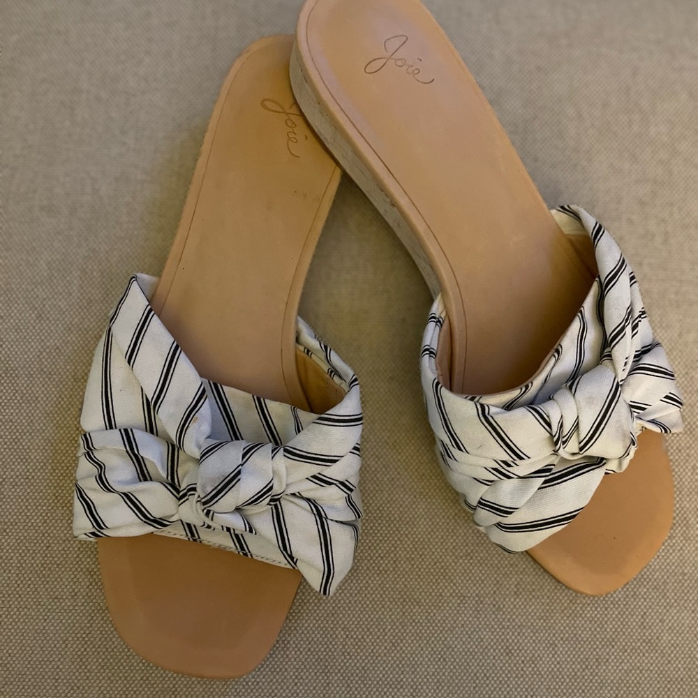 Joie Sandals. Size 8. Black and white striped knotted sandal. With 1 inch wedge.